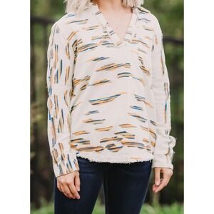 Long Sleeve Pullover Top Textured Boho Hippie‎ Fringed Hem